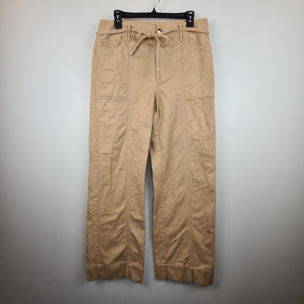 LOFT Womens 10T Tan Cotton High Rise Wide Leg Utility Pants with Tie Belt